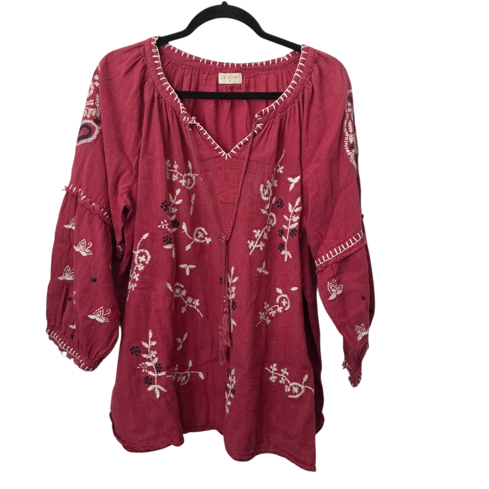 Lula Soul Maroon Embroidered Blouse